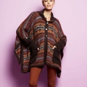 Marc By Marc Jacobs Kelsey Convertible Poncho Cardigan Mohair Blend Brown OS